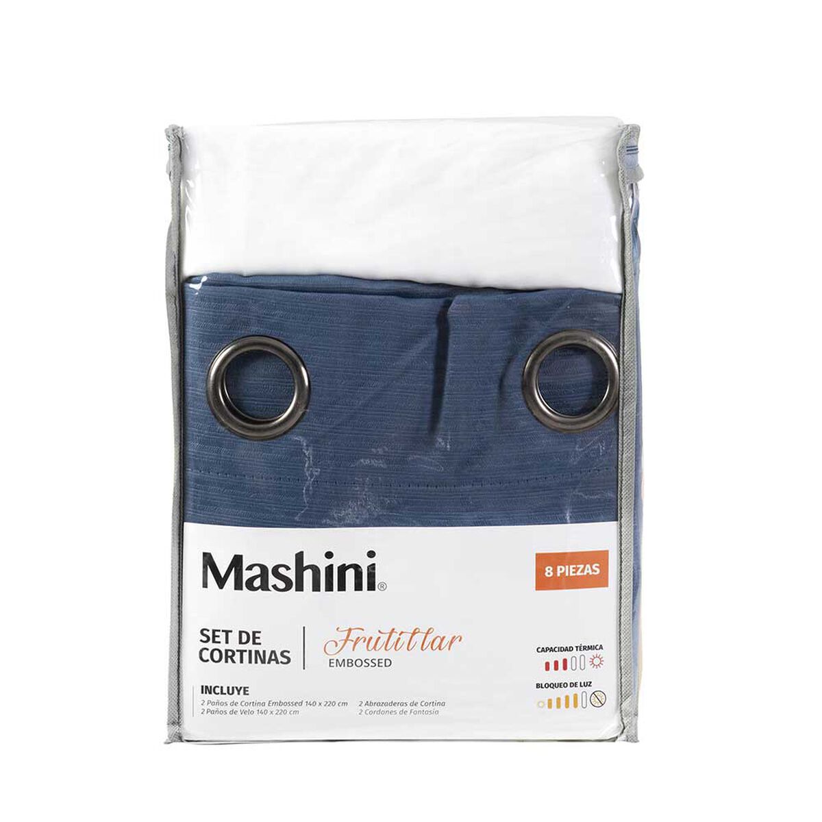Set Cortina Blackout Mashini Frutillar 140 x 220 cm Azul 8 Piezas