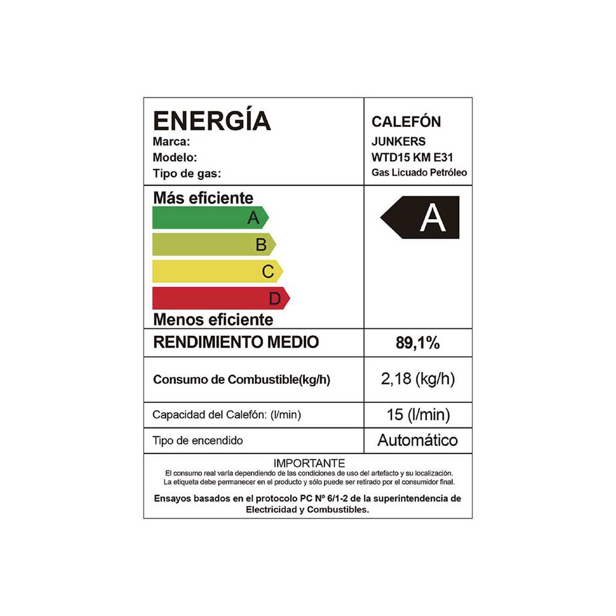 Calefont Tiro Forzado Junkers HydroWind-Plus 15 lts.
