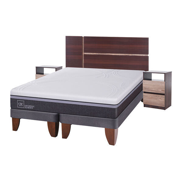 Cama Europea CIC Base Dividida 2 Plazas Ortopedic Advance + Respaldo + 2 Veladores
