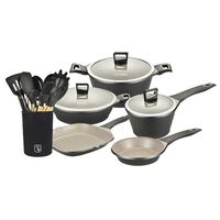 Batería de Cocina Simplit Acero Inoxidable 8 Piezas Negro + Set 12 Utensilios Negro