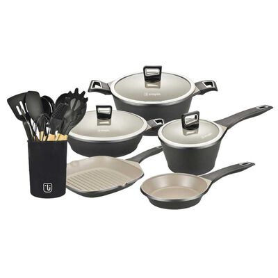 Imagen 1 del producto Batería de Cocina Simplit Acero Inoxidable 8 Piezas Negro + Set 12 Utensilios Negro