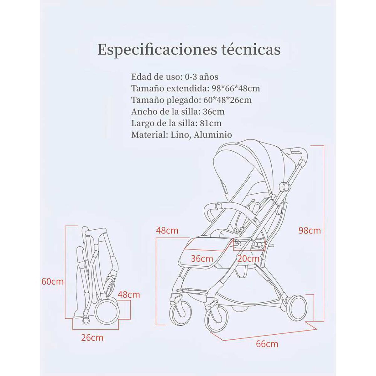 Coche de Paseo Últra Compacto con Accesorios Azul Lubabycas