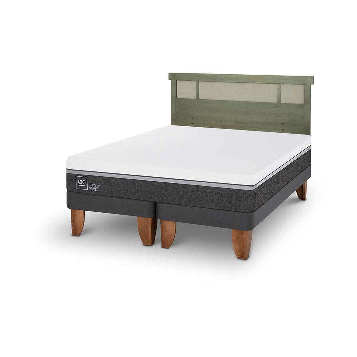 Cama Europea CIC Base Dividida King Ortopedic Advance + Respaldo Dublin Olivo