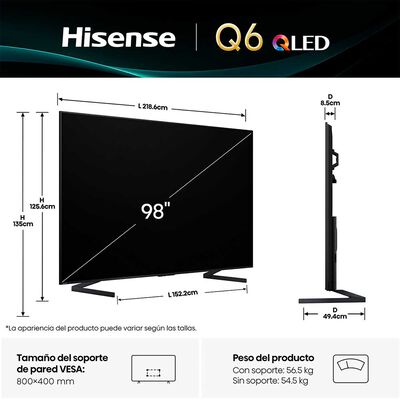 Imagen 2 del producto QLED 98"" Hisense Ultra HD 4K 98Q6QG
