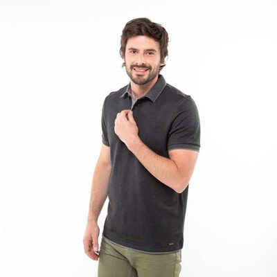 Polera Piqué Slim Manga Corta Hombre Zibel Negro