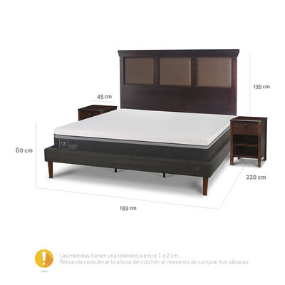 Imagen 2 del producto Cama Europea CIC King Ortopedic Advance + Respaldo New Torino Chocolate + 2 Veladores