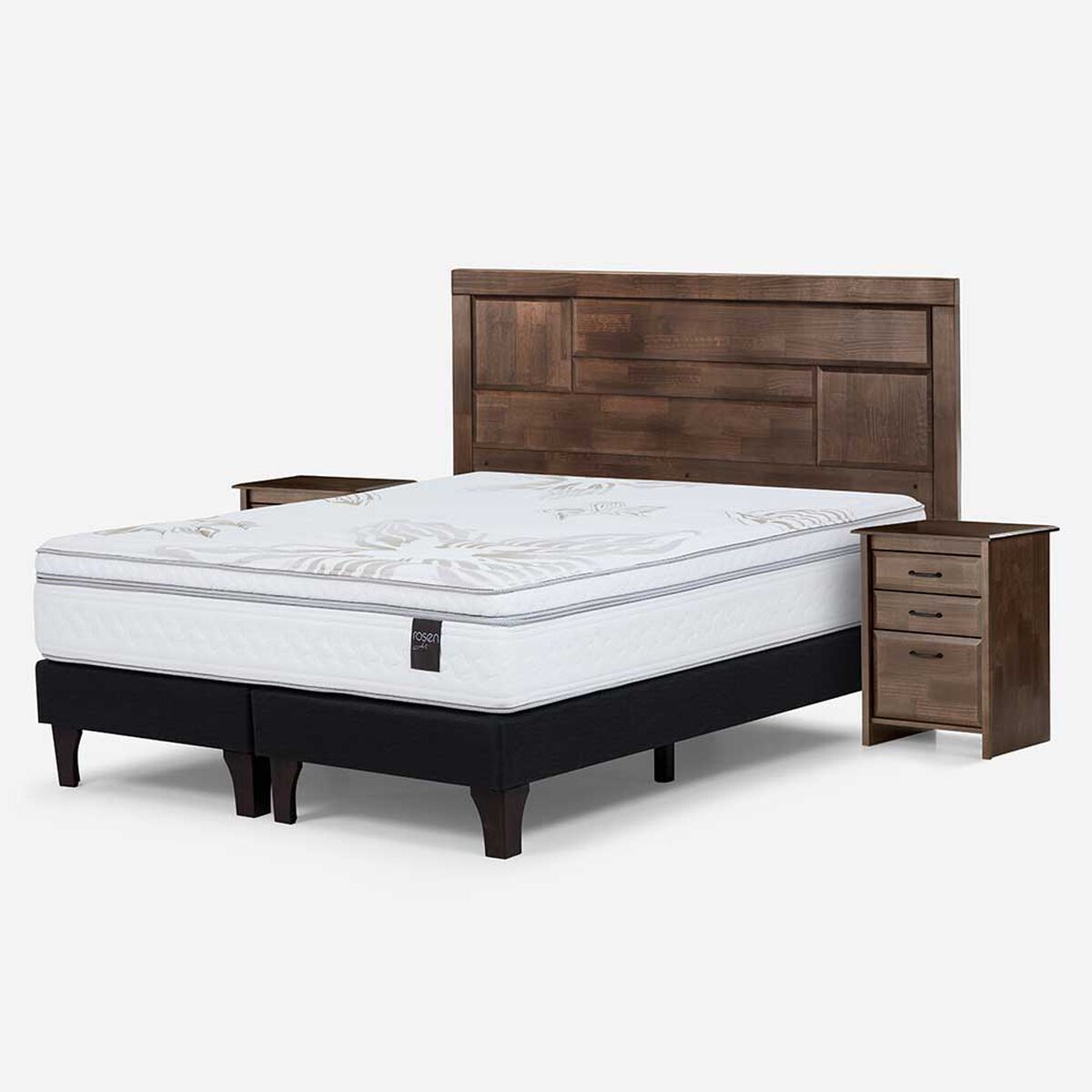 Cama Europea Rosen King Dolce + Respaldo + 2 Veladores