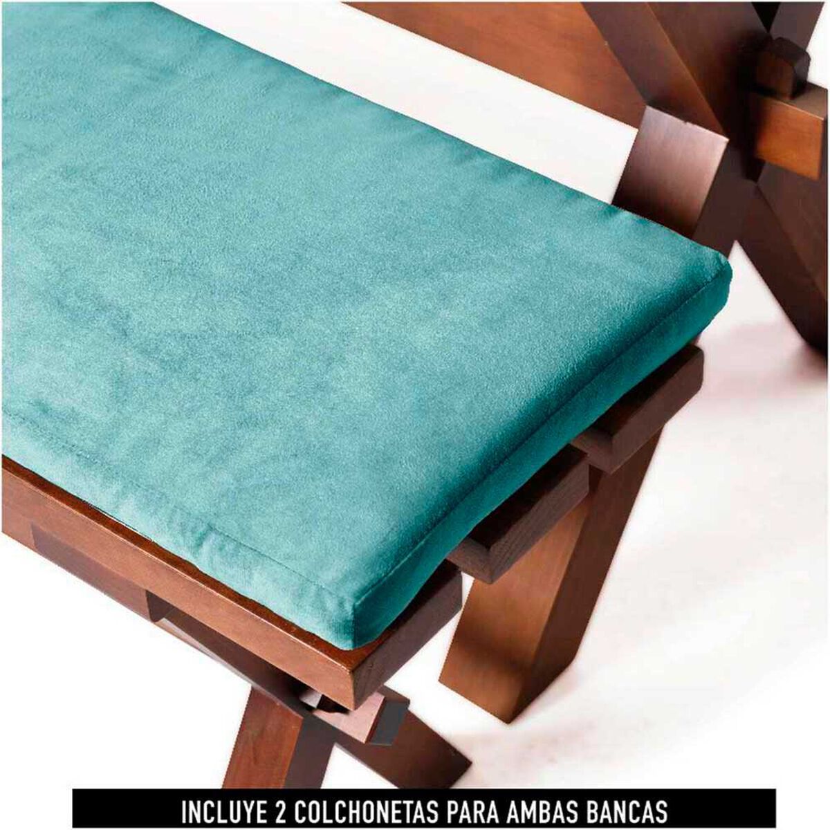 Juego de Comedor Latam Home Sevilla Oviedo 2 Sillas + 2 Bancas Velvet Turquesa