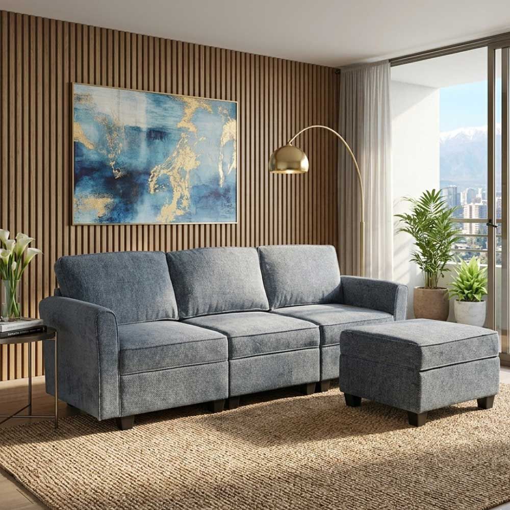 Seccional Casanova Toscana con Almacenamiento 3 Cuerpos Azul