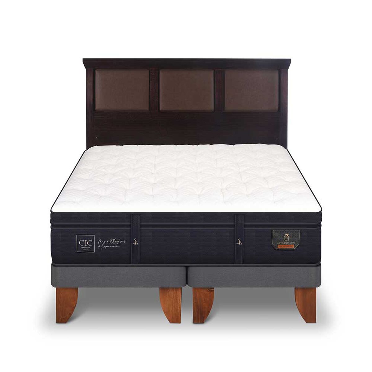 Cama Europea CIC Base Dividida 2 Plazas S&uacute;per Premium + Respaldo New Torino Chocolate