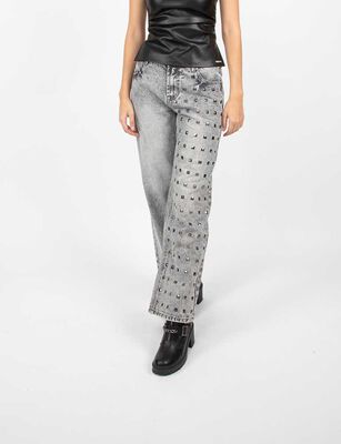 Imagen 1 del producto Jeans Indigo Apliques Wide Leg Mujer Fiorucci Gris