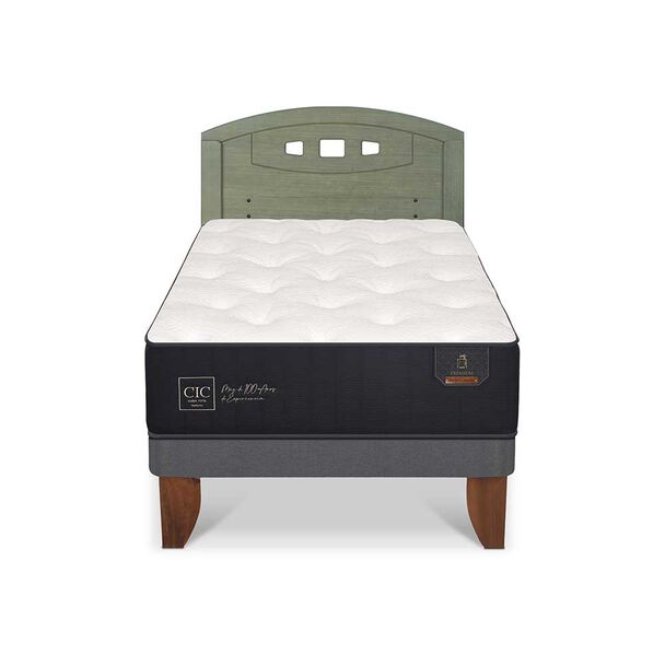 Cama Europea CIC 1,5 Plazas Premium + Respaldo Gales Olivo