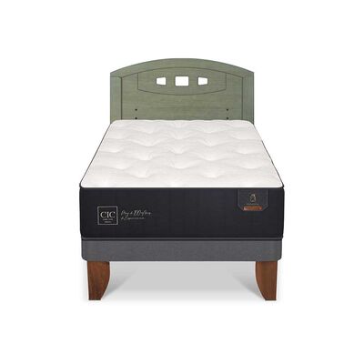 Cama Europea CIC 1,5 Plazas Premium + Respaldo Gales Olivo