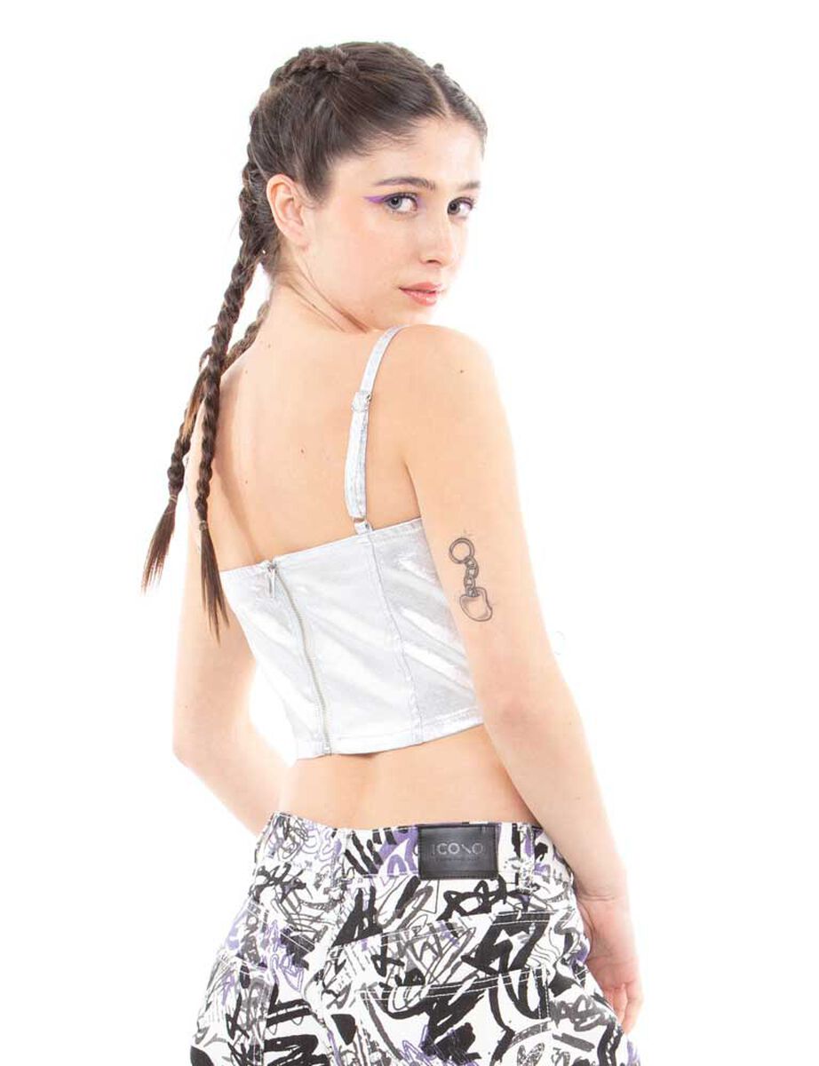 Polera Metalizada Crop Sin Mangas Mujer Icono