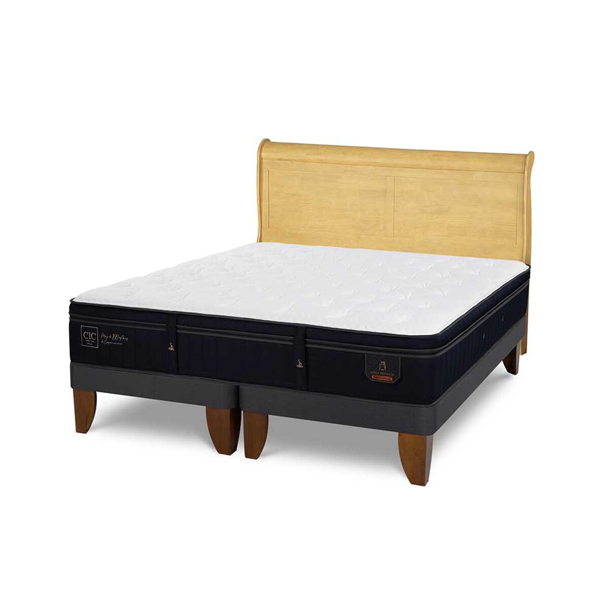 Cama Europea CIC Base Dividida 2 Plazas S&uacute;per Premium + Respaldo Miro Mostaza