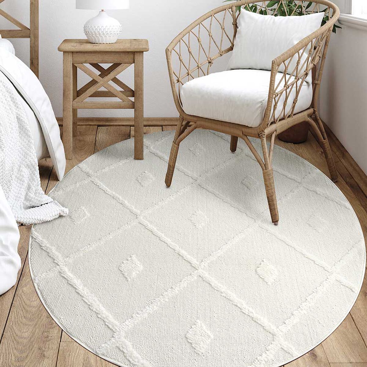 Alfombra Redonda Modalfo Palafito Blanca 240 x 240 cm