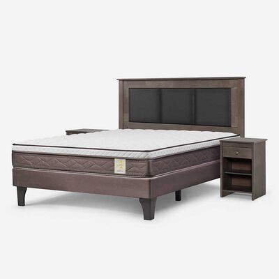 Imagen 2 del producto Cama Europea Rosen 2 Plazas New Style 4 Plus + Respaldo Rachel Gris + 2 Veladores