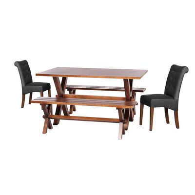Juego de Comedor Latam Home Sevilla Oviedo 2 Sillas + 2 Bancas Velvet Negro