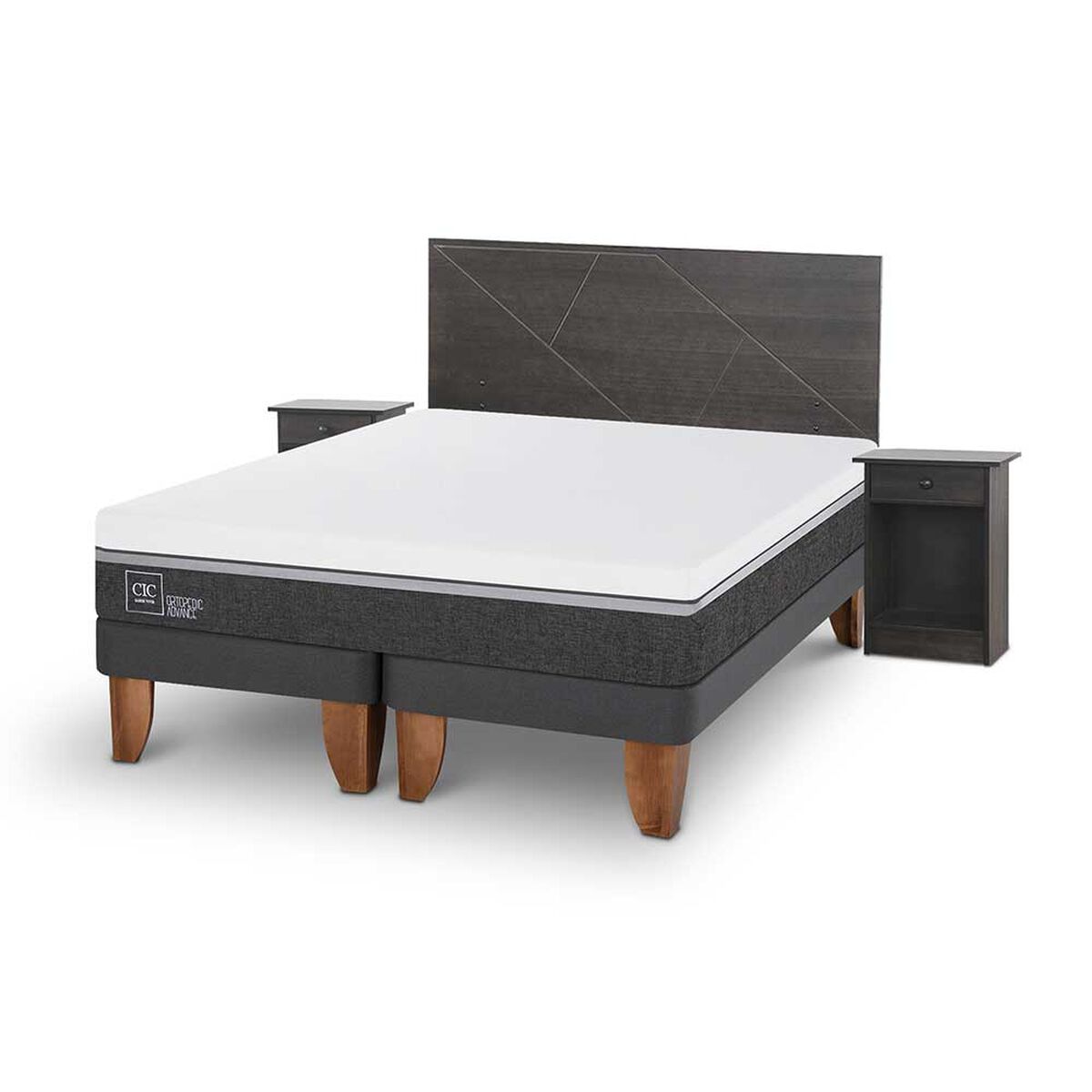 Cama Europea CIC Base Dividida 2 Plazas Ortopedic Advance + Respaldo + 2 Veladores Villarrica