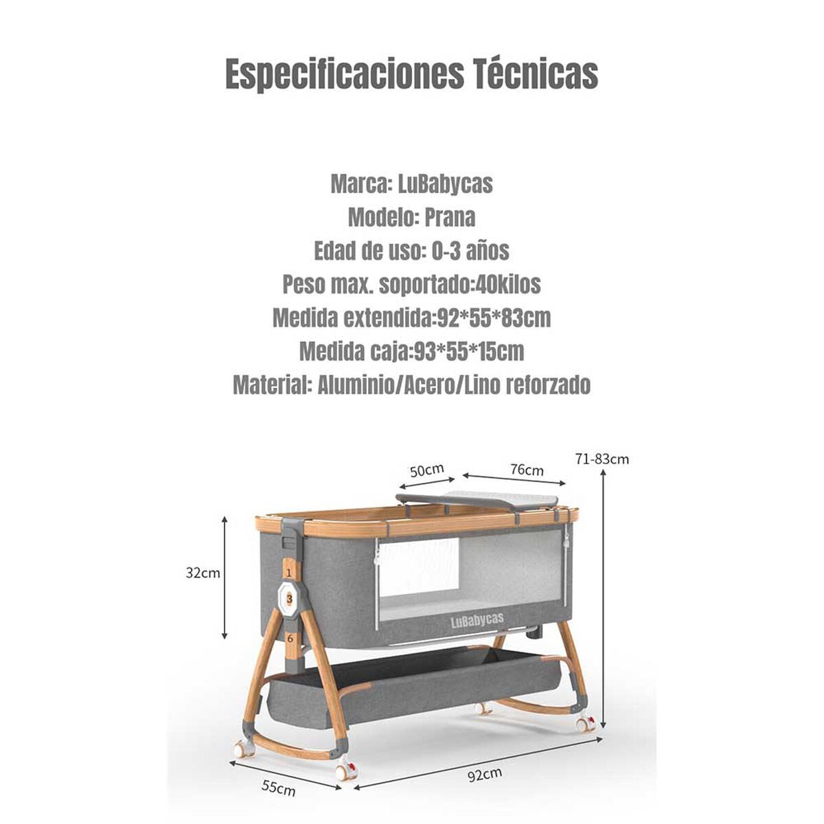 Cuna Colecho Mecedora 3 en 1 LuBabycas Rosada
