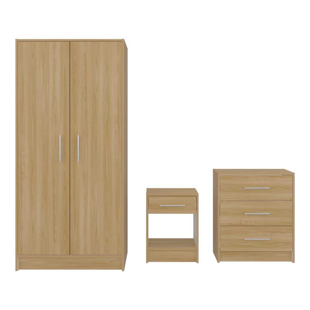 Combo Closet 2 Puertas + Comoda 3 Cajones + Velador Tuhome Francis&nbsp;Fresno Ruropeo-Blanco