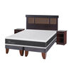 Cama Europea CIC Base Dividida 2 Plazas Ortopedic + Respaldo + 2 Veladores Dublin Chocolate