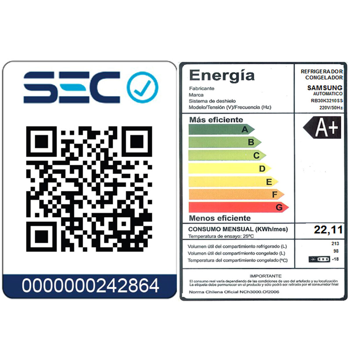 Refrigerador No Frost Samsung RB30K3210SS/ZS 311 lt