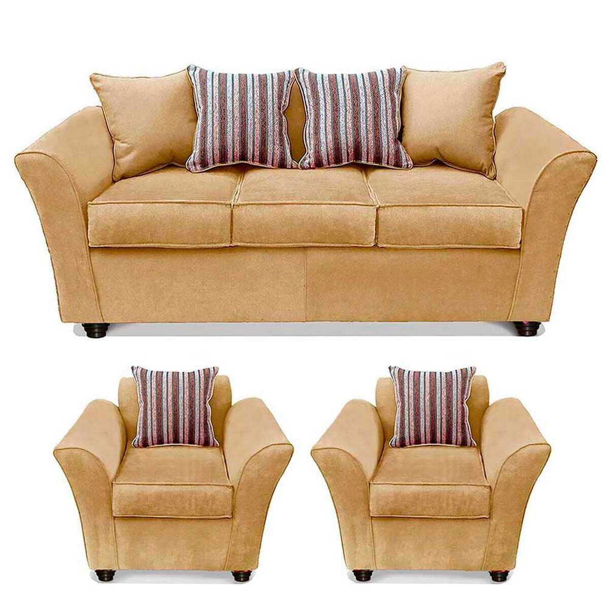 Juego de Living Elegant Detail Minesota Sof&aacute; 3 Cuerpos + Dos Sillones 1 Cuerpo Beige