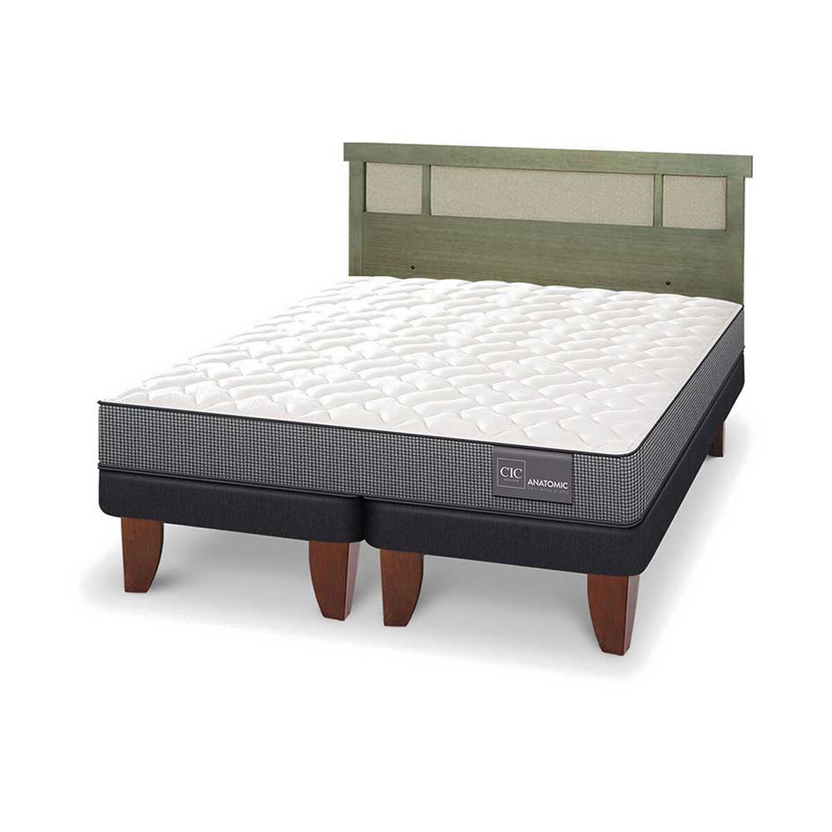 Cama Europea CIC Base Dividida King Anatomic + Respaldo Dublin Olivo