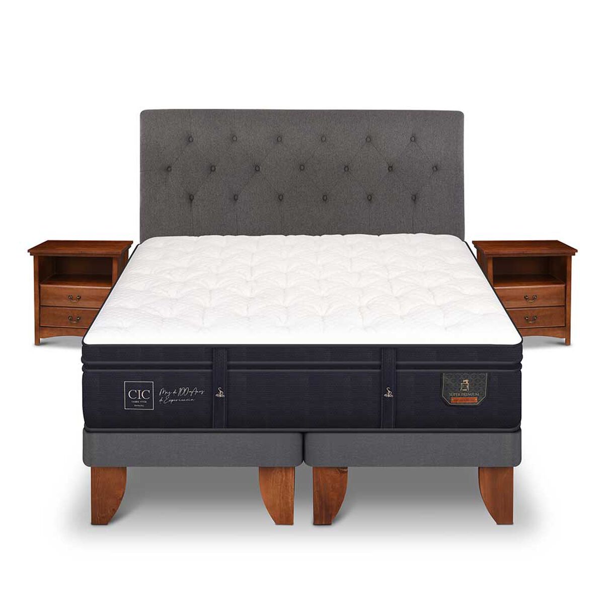 Cama Europea CIC Base Dividida 2 Plazas S&uacute;per Premium + Respaldo + Veladores