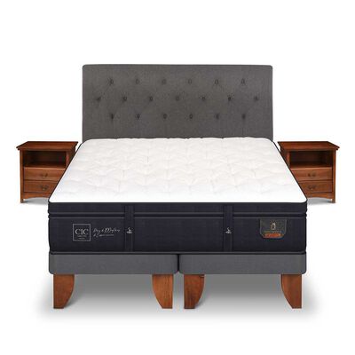 Imagen 1 del producto Cama Europea CIC Base Dividida 2 Plazas Súper Premium + Respaldo + Veladores
