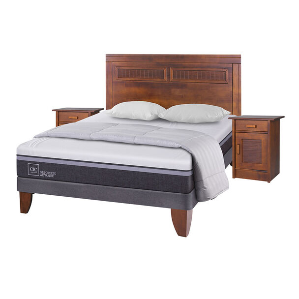 Cama Europea CIC 2 Plazas Ortopedic Advance + Respaldo + 2 Veladores + Almohadas + Plumón
