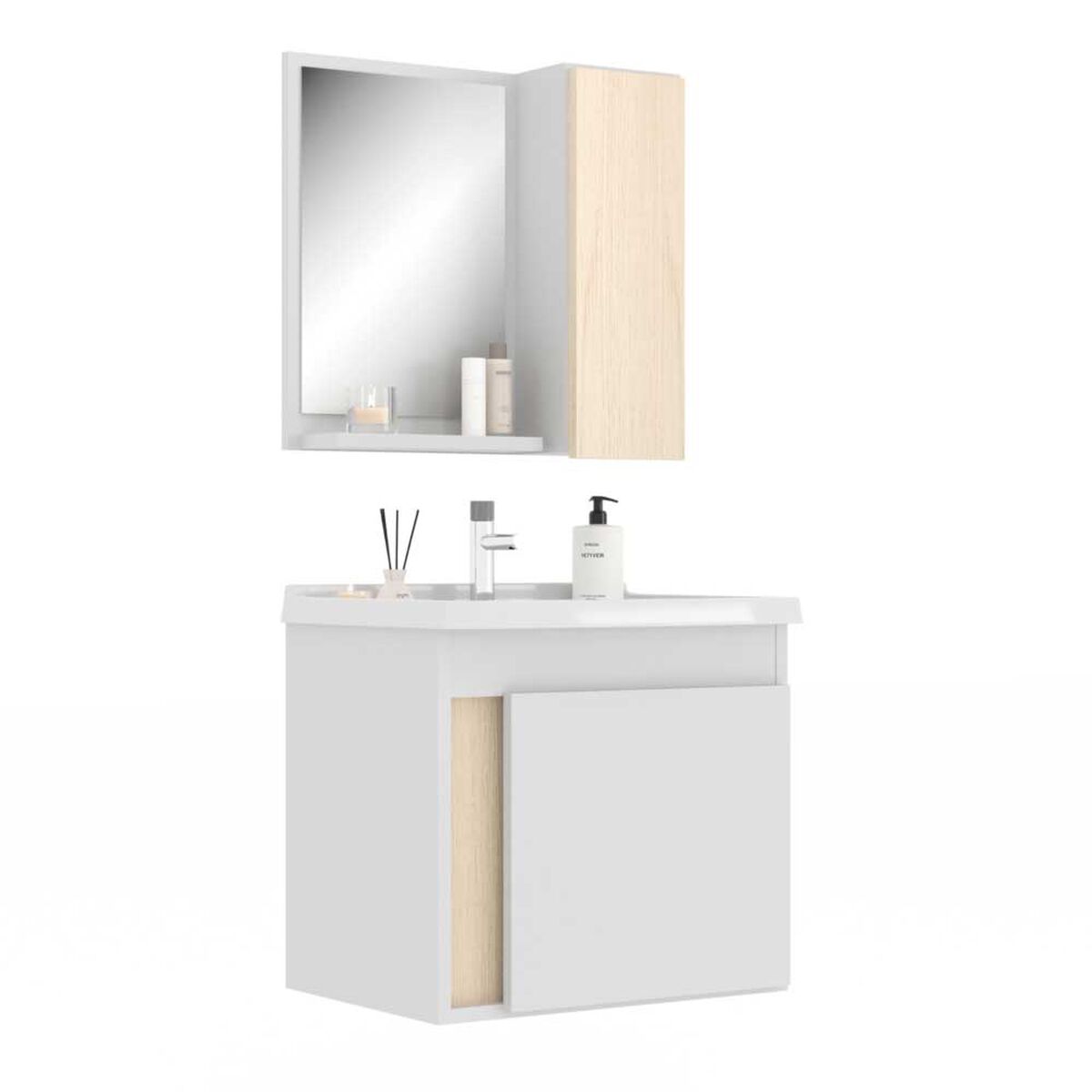 Combo Baño Vanitorio + Espejo Home Mobili Parati Blanco