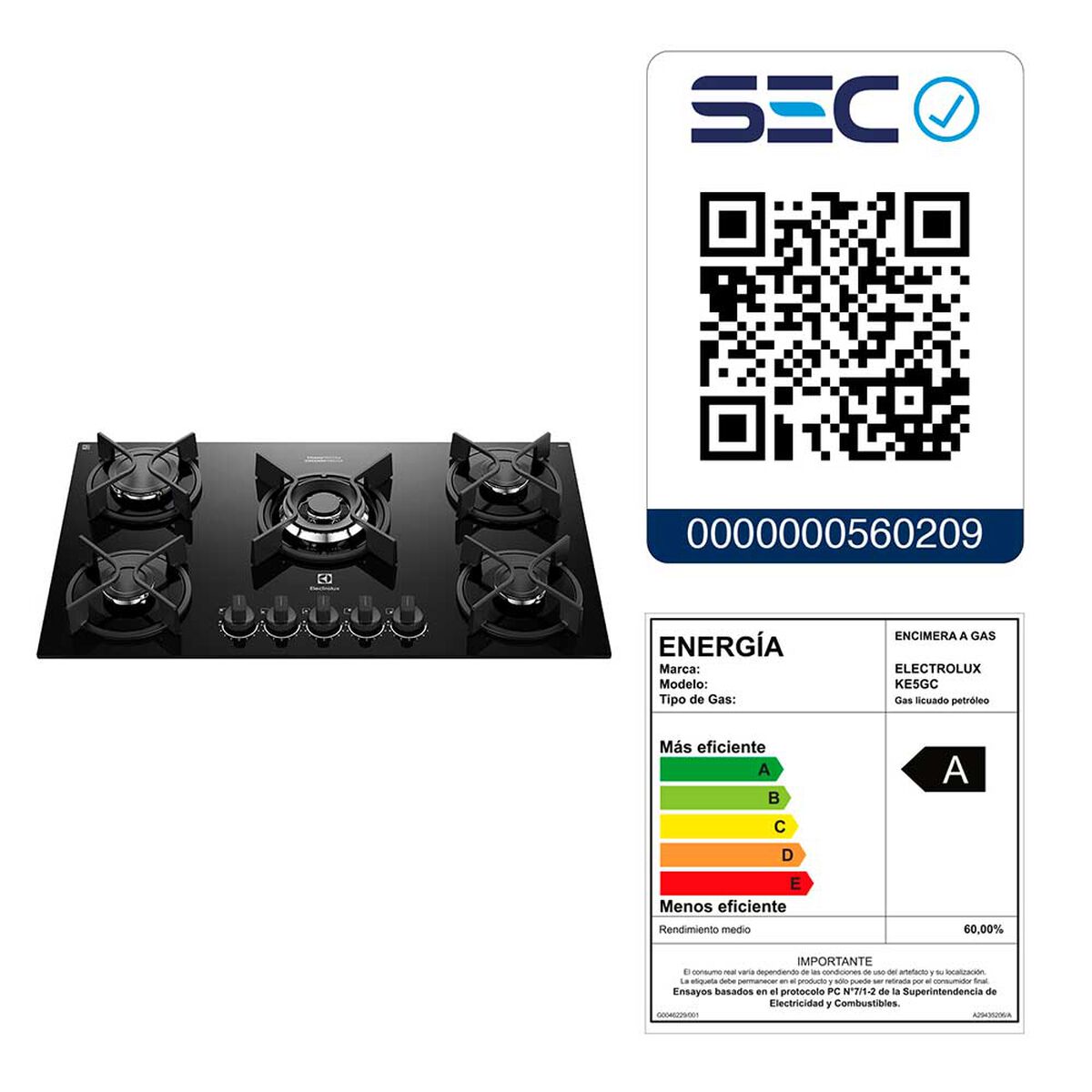 Encimera a Gas Electrolux 5 Quemadores KE5GC