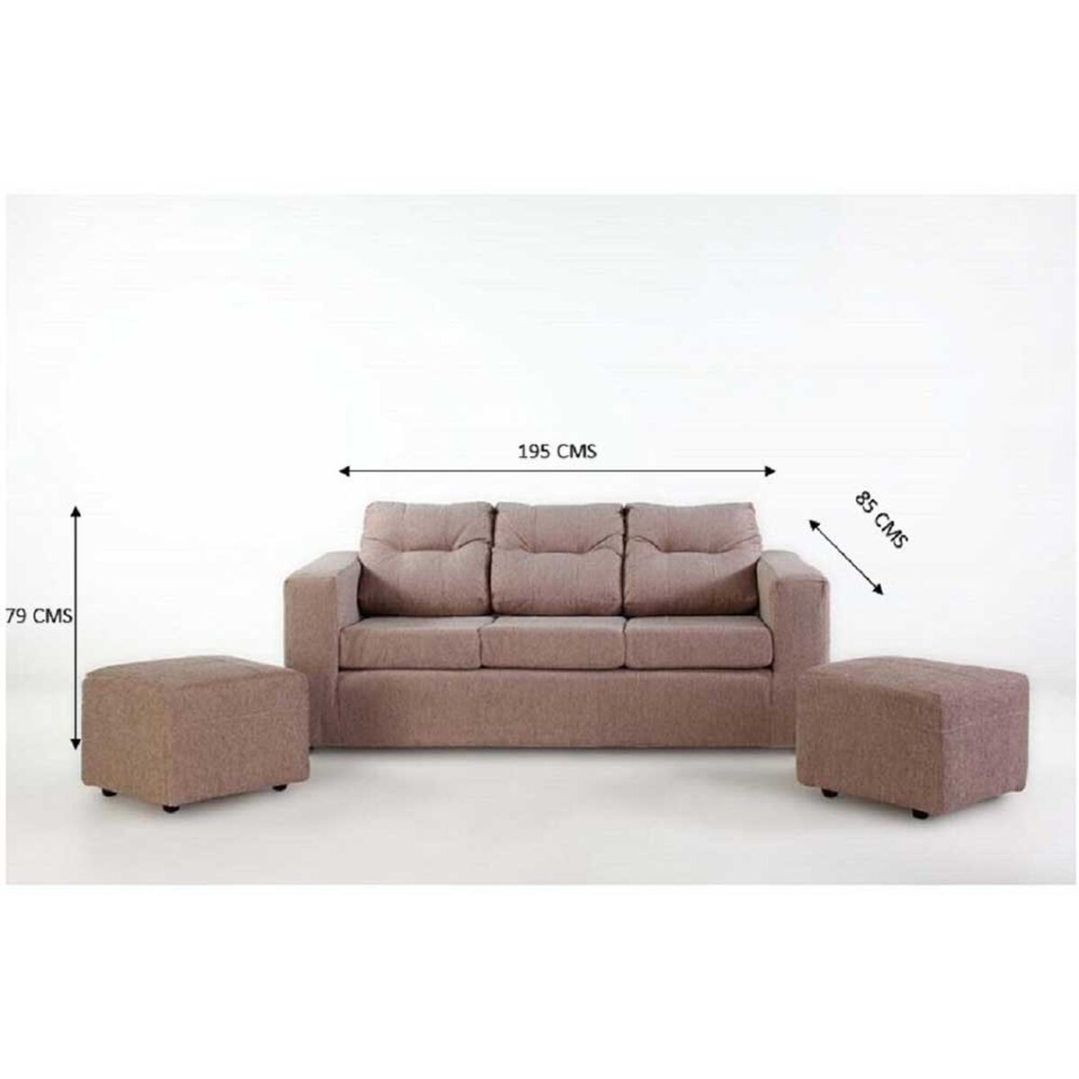 Juego de Living Kea Nize Sofá 3 Cuerpos + Dos Pouf Tela Beige