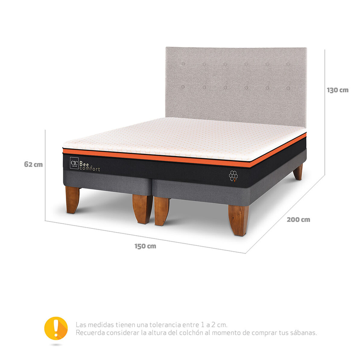 Cama Europea CIC Base Dividida 2 Plazas Bee Comfort + Respaldo
