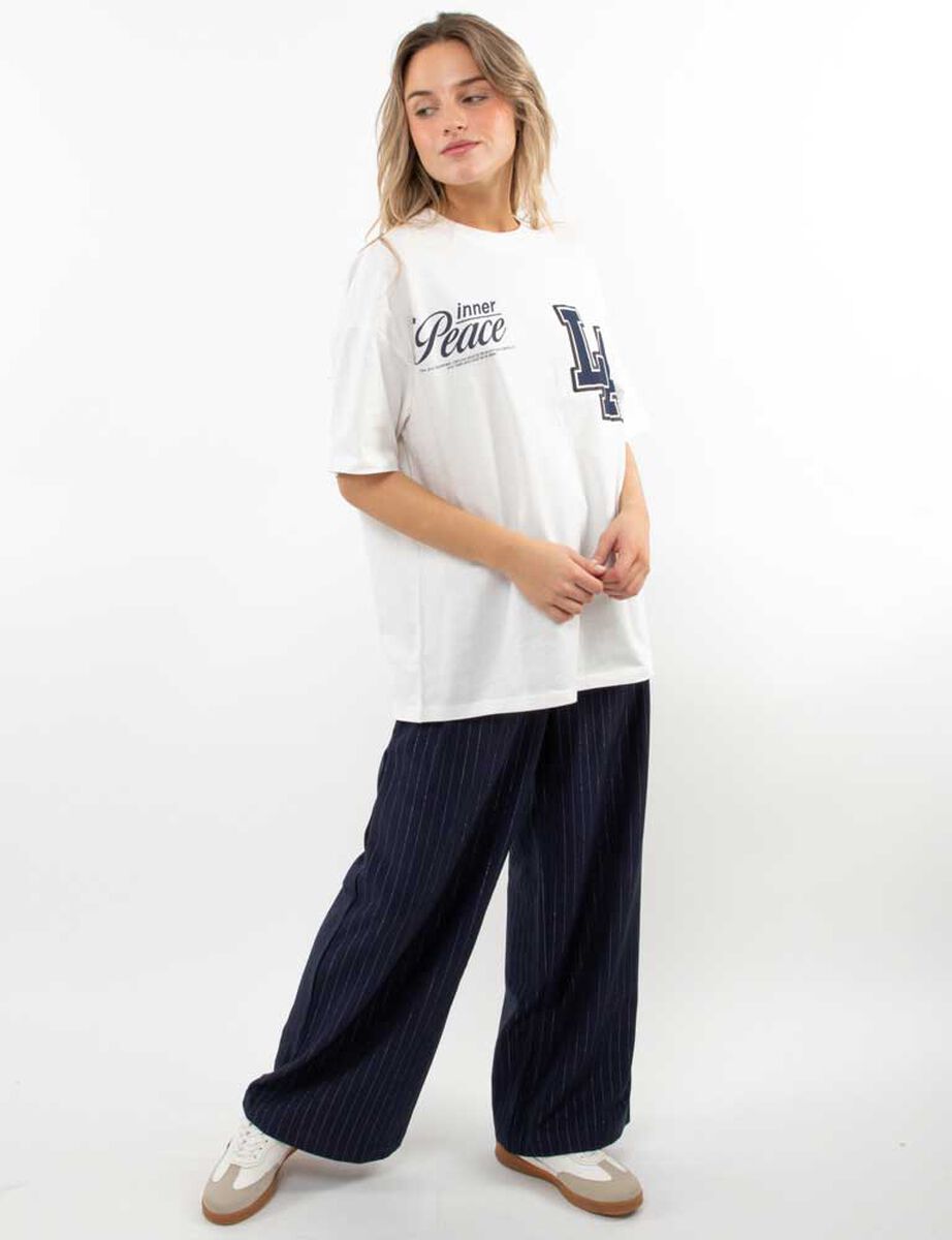 Polera Oversized Con Estampado Manga Corta Mujer Icono