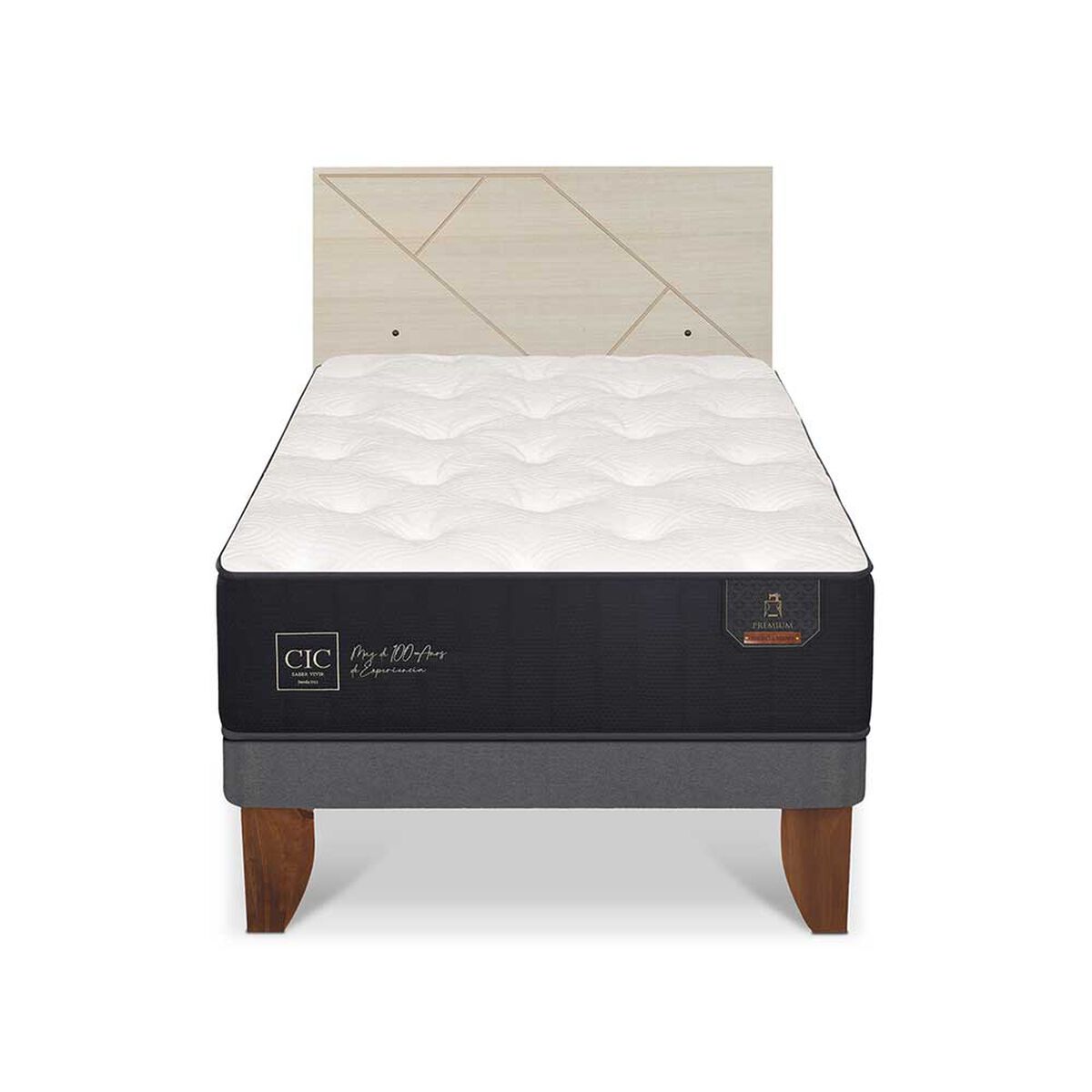Cama Europea CIC 1,5 Plazas Premium + Respaldo Villarrica Alpino