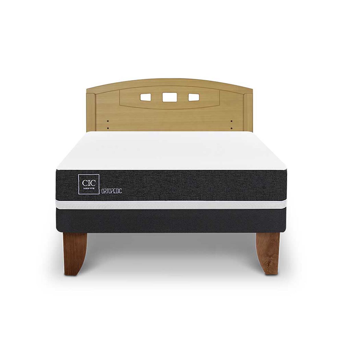 Cama Europea CIC 2 Plazas Ortopedic + Respaldo Gales Mostaza