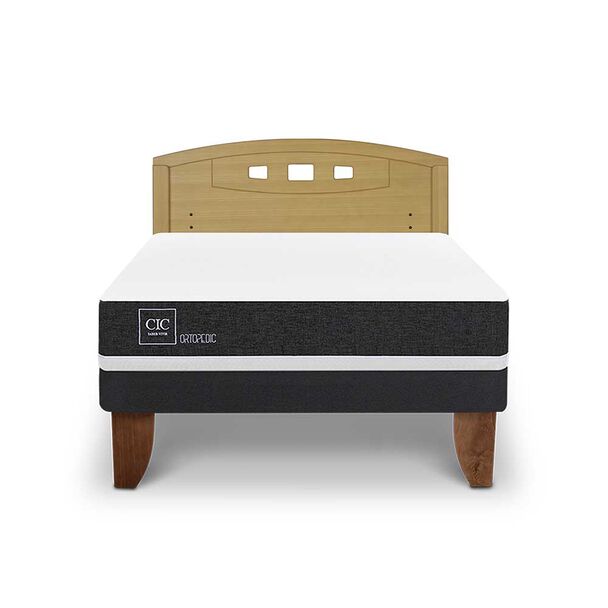 Cama Europea CIC 2 Plazas Ortopedic + Respaldo Gales Mostaza