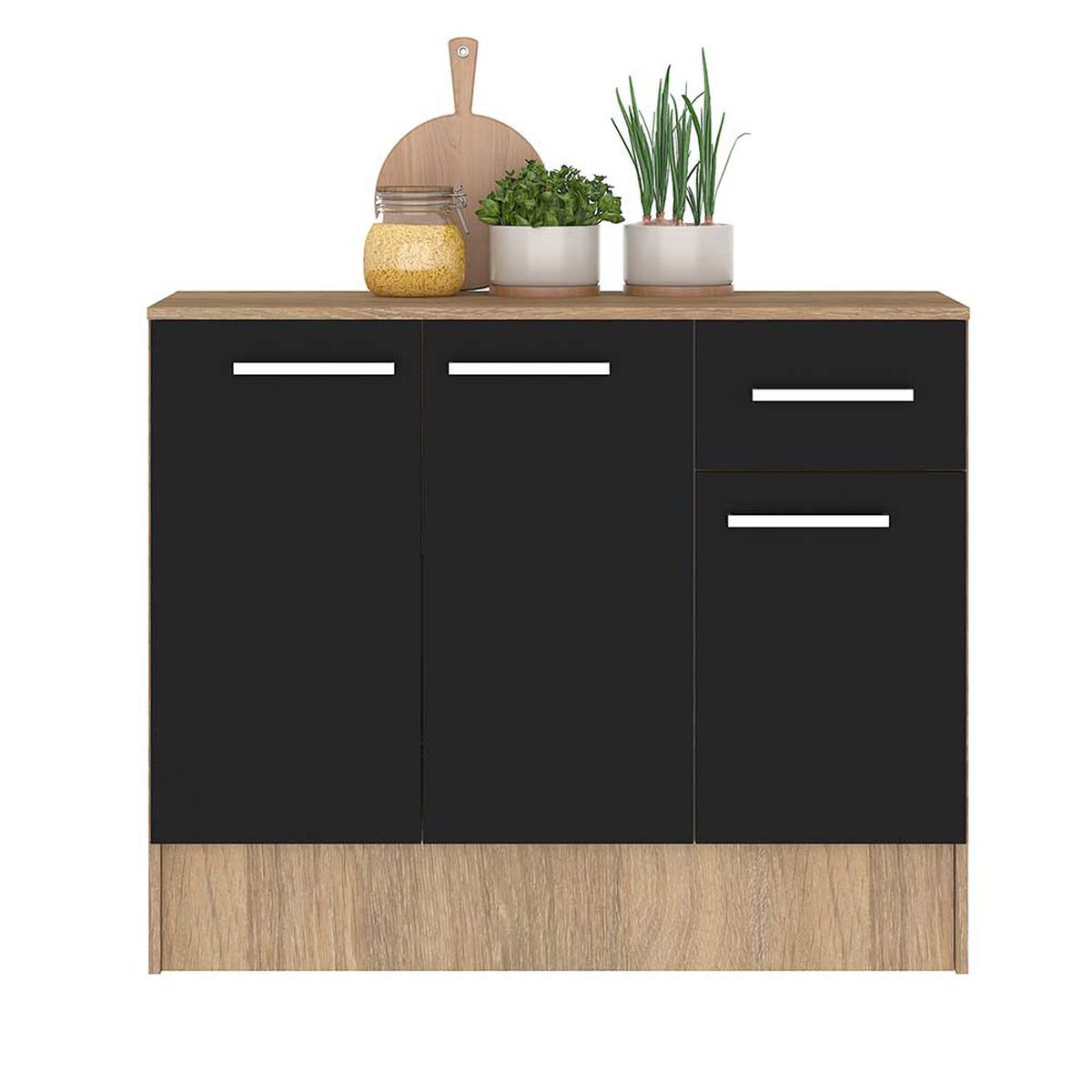Mueble de Cocina Base Vekkahome Madri 1 Cajón 3 Puertas Negro Café