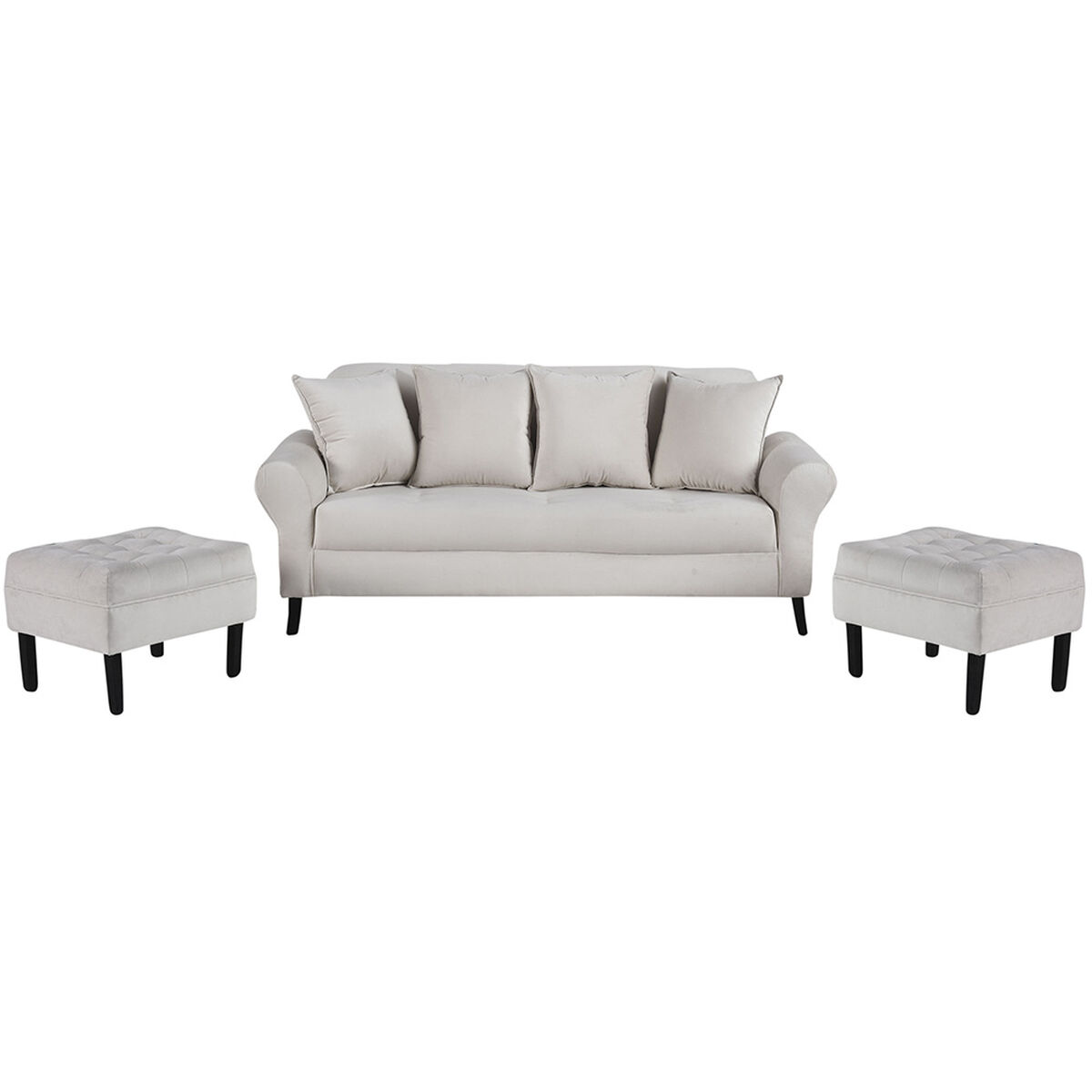 Sofá Bodevir Lua 3 Cuerpos + 2 Pouf Wood Crudo