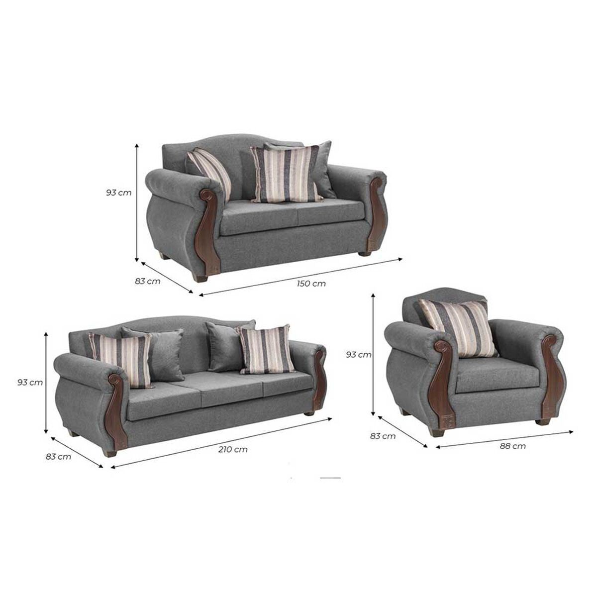 Juego de Living Innovamuebles New Bugambilia Sofá 3 Cuerpos + Sofá 2 Cuerpos + Butaca 1 Cuerpo 1 Cuerpo Gris Claro 