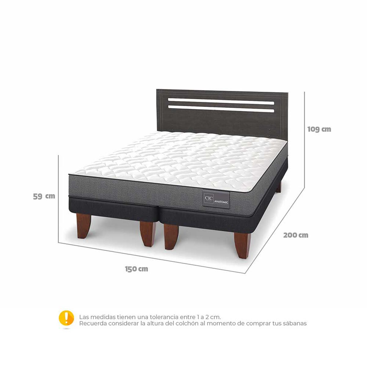 Cama Europea CIC Base Dividida 2 Plazas Anatomic + Respaldo Munich