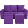 Sofá Bodevir Kendy Felpa 3 Cuerpos + Dos Pouf Cali Morado