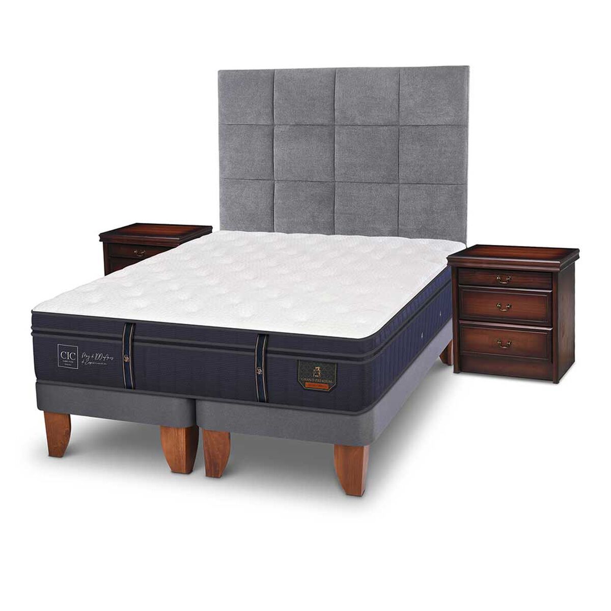 Cama Europea CIC Base Dividida S&uacute;per King Gran Premium + Respaldo + 2 Veladores Tamesis
