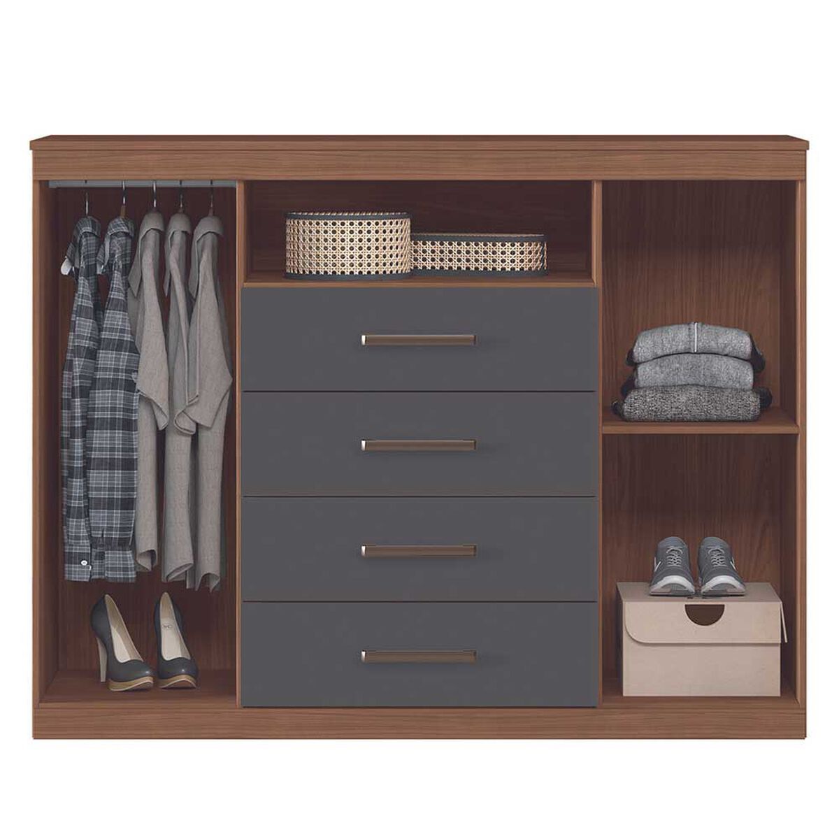 Cómoda Onessta Master 4 Cajones 2 Puertas Jatoba Grafito