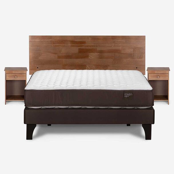 Cama Europea Rosen 2 Plazas Ergo T + Respaldo + 2 Veladores
