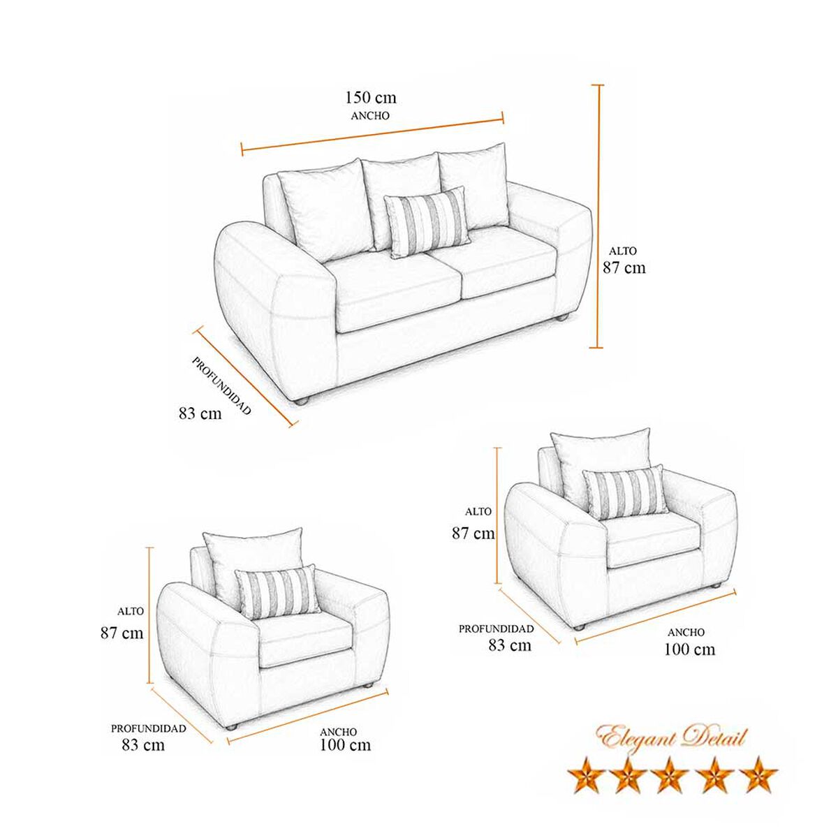 Juego de Living Elegant Detail New Houston 2-1-1 Cuerpos Beige