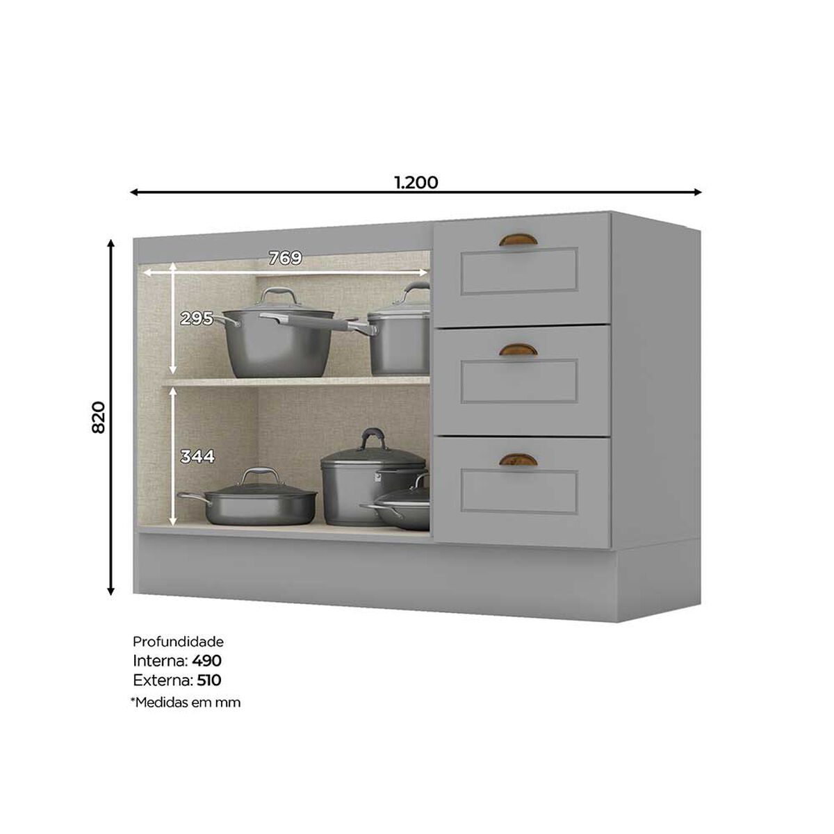 Combo Cocina Mueble A&eacute;reo + Base Home Mobili Americana 120 cm Gris